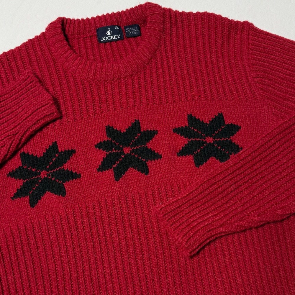 Vintage Jockey Snowflake Sweater Acrylic Wool‎ Blend Red Men's Size XL